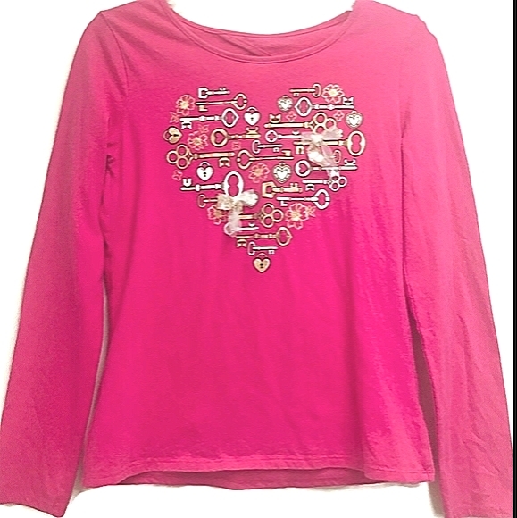 Justice Girls Top Hot Pink Heart - Picture 2 of 11